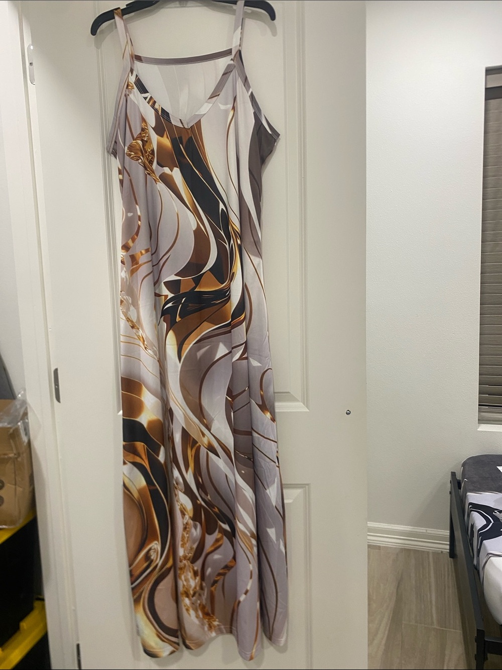 Abstract Swirl Slip Maxi Dress in Brown & Gray